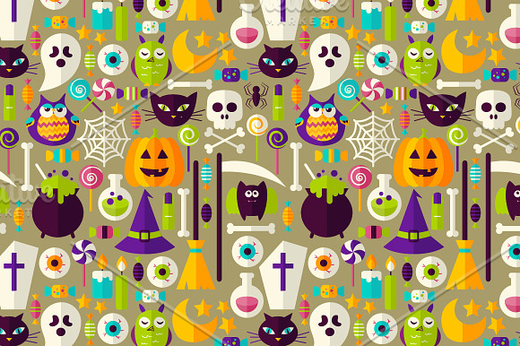 Halloween Flat Seamless Patterns in Patterns - product preview 5