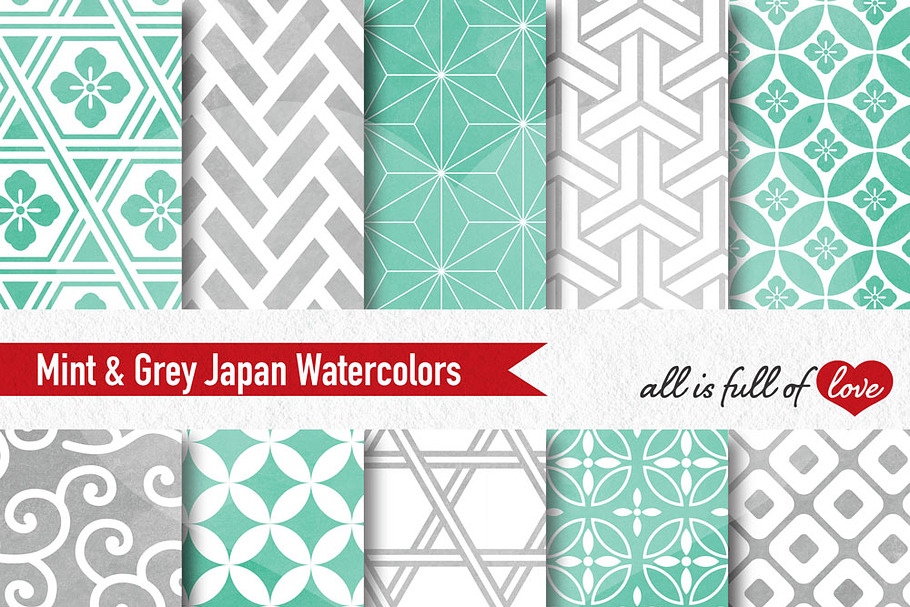 Grey Mint Watercolor Paper in Patterns - product preview 8