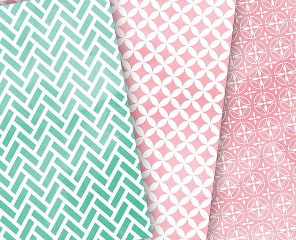 Pink Mint Watercolor Paper Sheets in Patterns - product preview 4