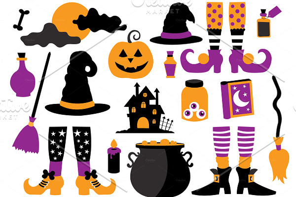 Halloween Witch Clipart Set