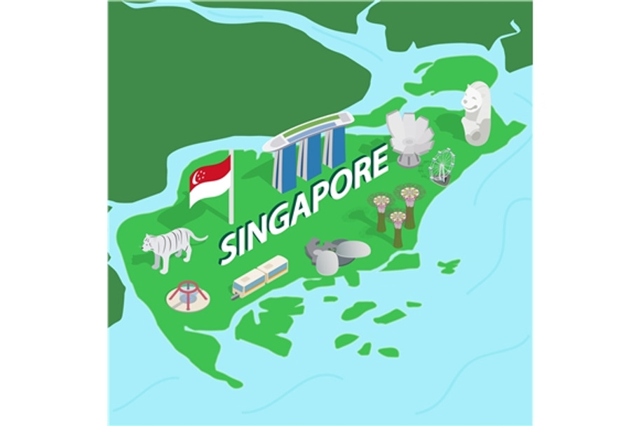 Singapore map, isometric 3d style in Illustrations - product preview 8