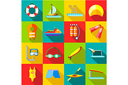 Water sports icons set in flat style