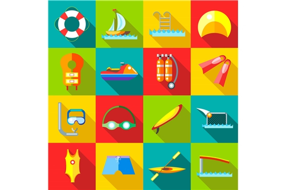 Water sports icons set in flat style in Graphics - product preview 8