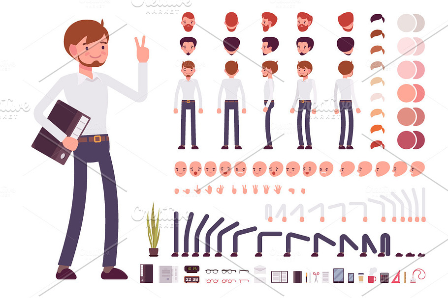 Male Clerk Character Creation Set in Illustrations - product preview 8