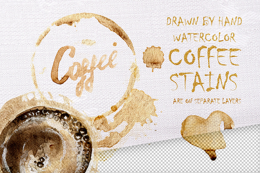 Layered watercolor coffee stains set in Objects - product preview 8