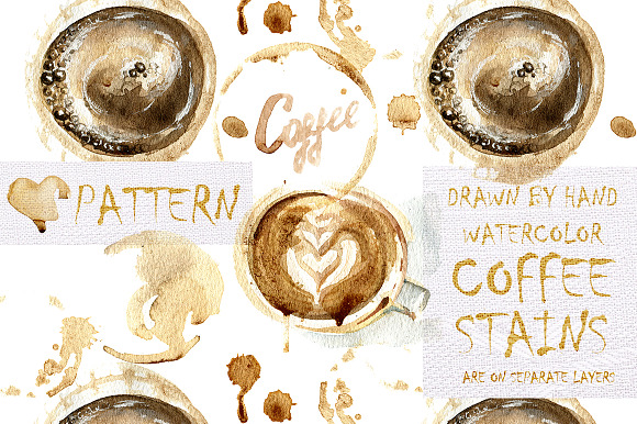 Layered watercolor coffee stains set in Objects - product preview 2