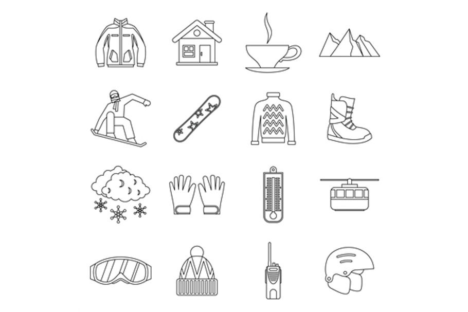 Snowboarding icons set in Graphics - product preview 8