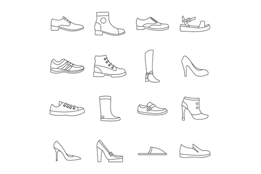 Shoe icons set in outline style in Objects - product preview 8