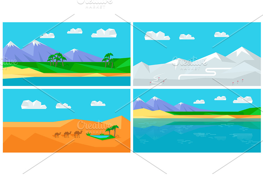 Set of Natural Landscapes in Flat in Illustrations - product preview 8