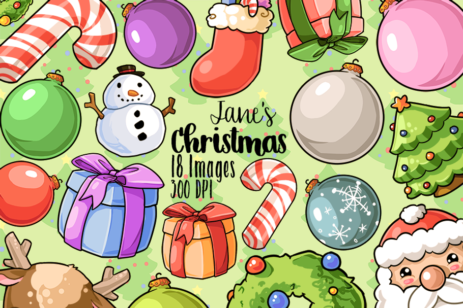 Kawaii Christmas Clipart in Illustrations - product preview 8