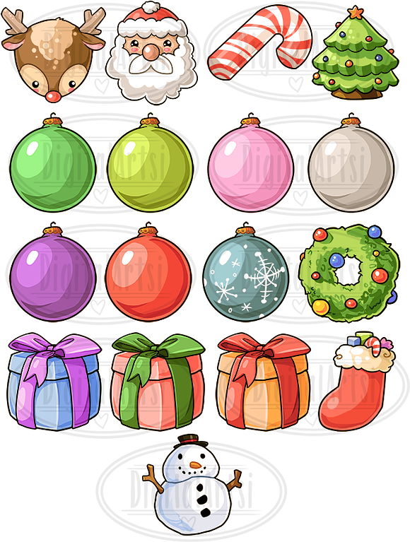 Kawaii Christmas Clipart in Illustrations - product preview 1