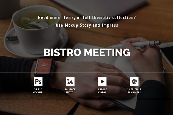 5 PSD Mockups Bistro Meeting in Mobile & Web Mockups - product preview 2