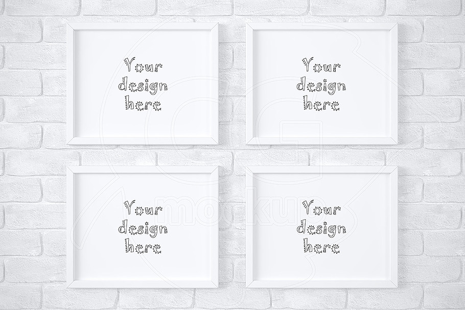 4 white frames on brick wall mockup in Print Mockups - product preview 8