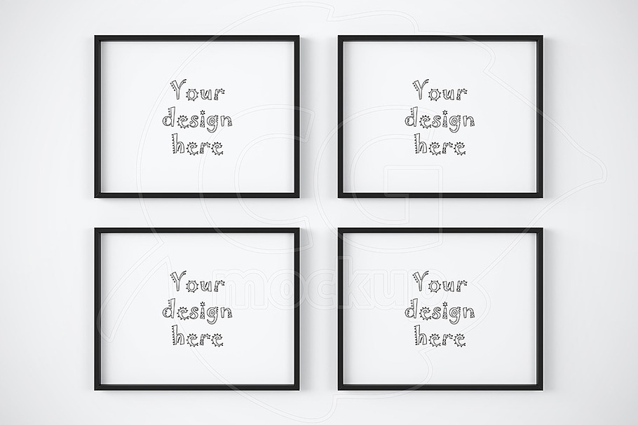 4 black frame on white wall mockup in Print Mockups - product preview 8