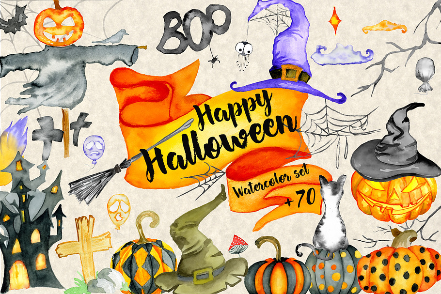 Happy Halloween Watercolor Bundle in Illustrations - product preview 8