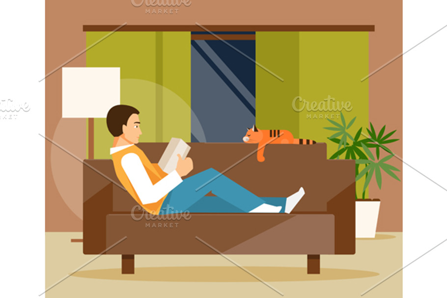 Reading man on sofa in Illustrations - product preview 8