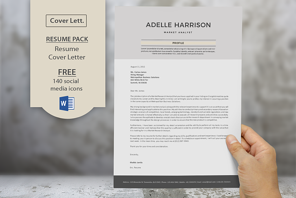 Big bar Word resume cover letter in Letter Templates - product preview 1