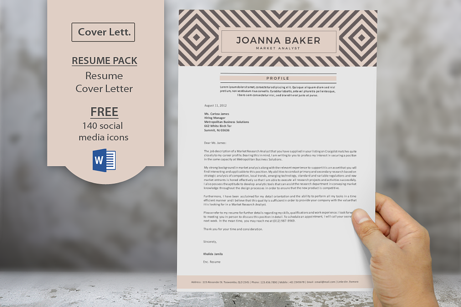 Geometric pattern resume cover in Resume Templates - product preview 8