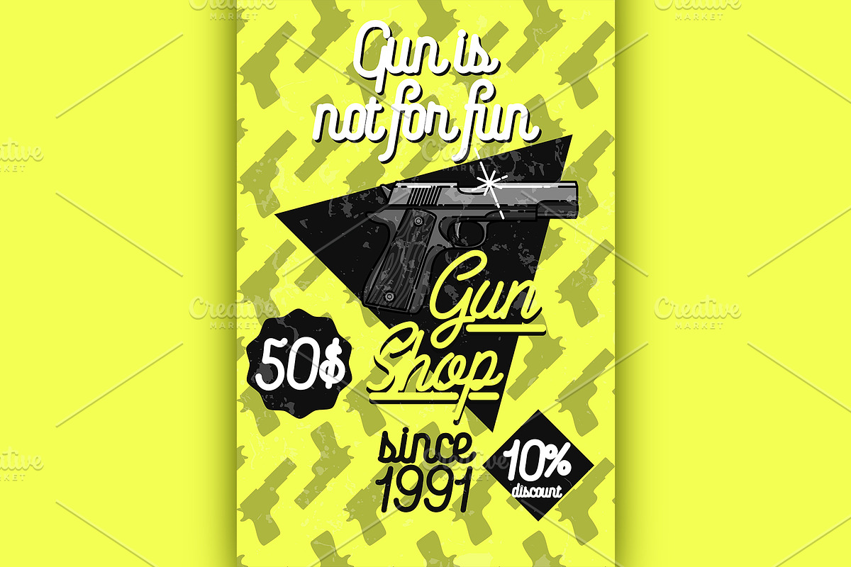 Color vintage guns shop poster in Illustrations - product preview 8
