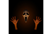 Spooky halloween mask with human han