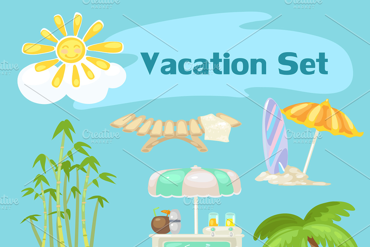 Sunny vocaton beach vector set in Illustrations - product preview 8