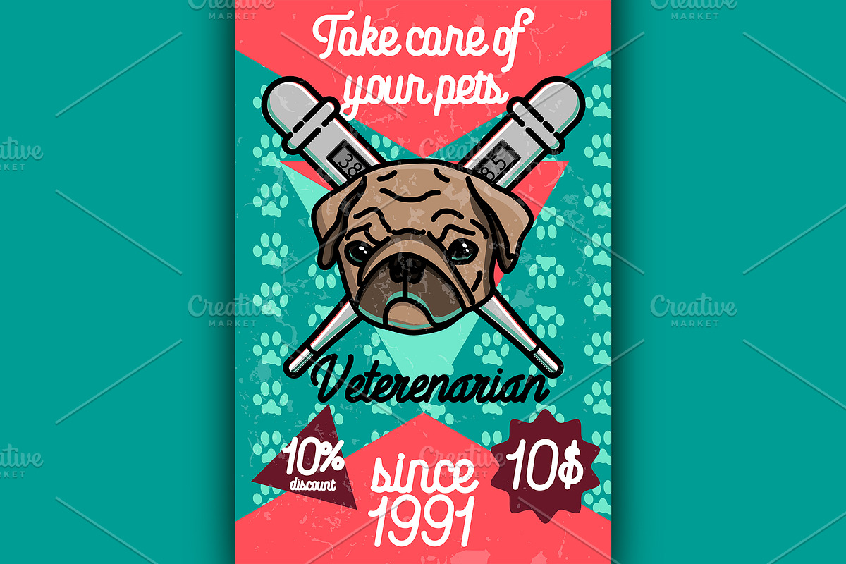 Color vintage veterinarian poster in Illustrations - product preview 8
