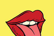 Red pop art mouth with tongue