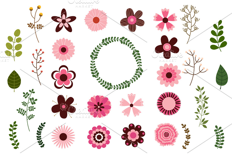 Mod flowers, twigs and leaves  in Illustrations - product preview 8
