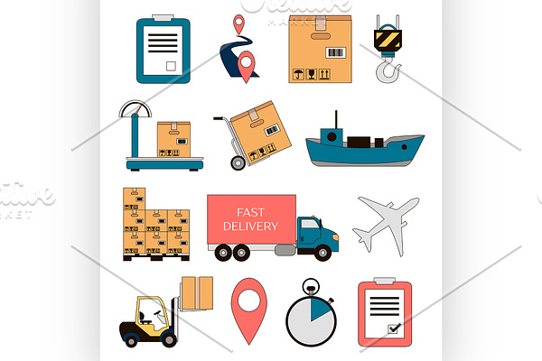 Shipping and delivery icons set
