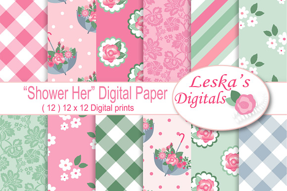 Pink Floral Digital Paper Pack in Patterns - product preview 3