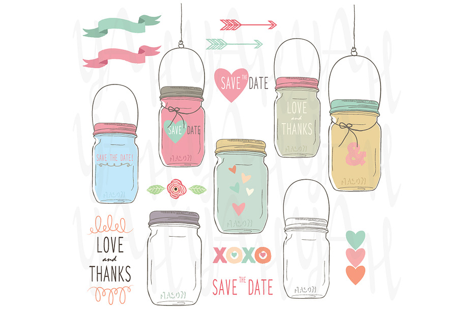 Hand Draw Wedding Mason Jar in Illustrations - product preview 8