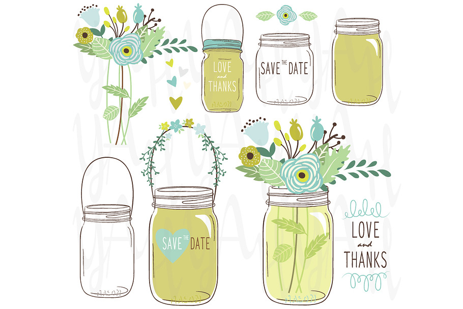 Wedding Flower Mason Jar in Illustrations - product preview 8
