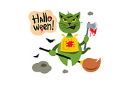 Halloween Cat on Broomstick