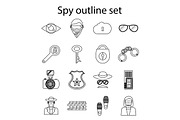 Spy icons set in outline style