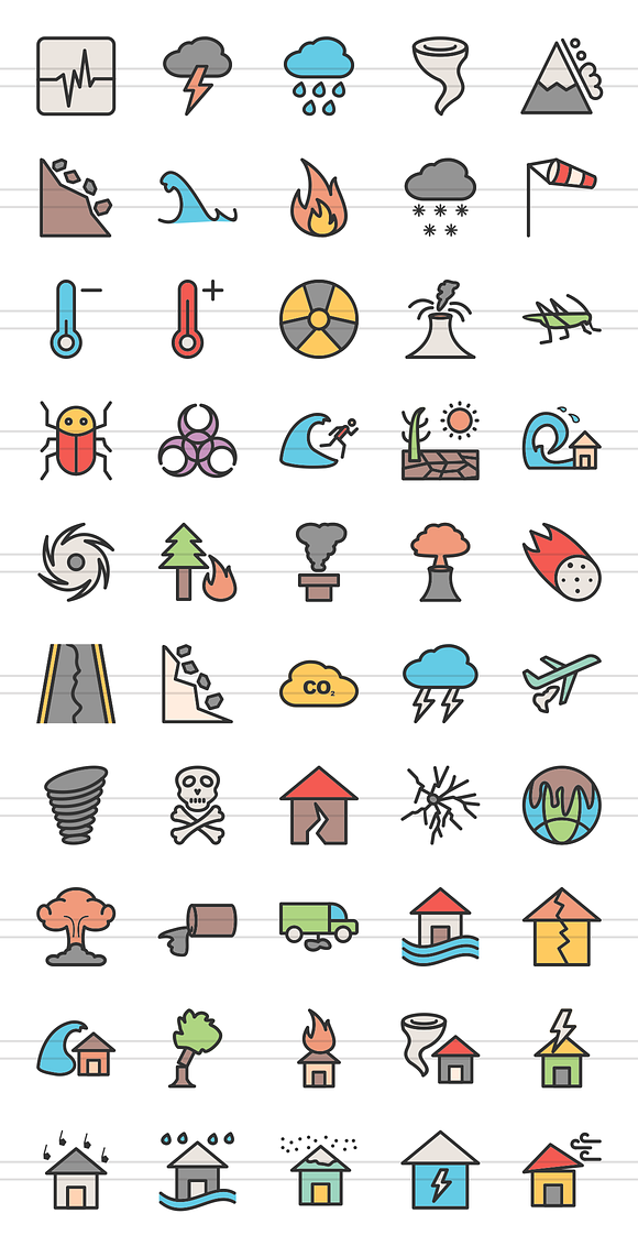 50 Disasters Line Filled Icons in Graphics - product preview 1