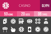 50 Casino Glyph Inverted Icons