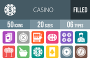 50 Casino Flat Round Corner Icons