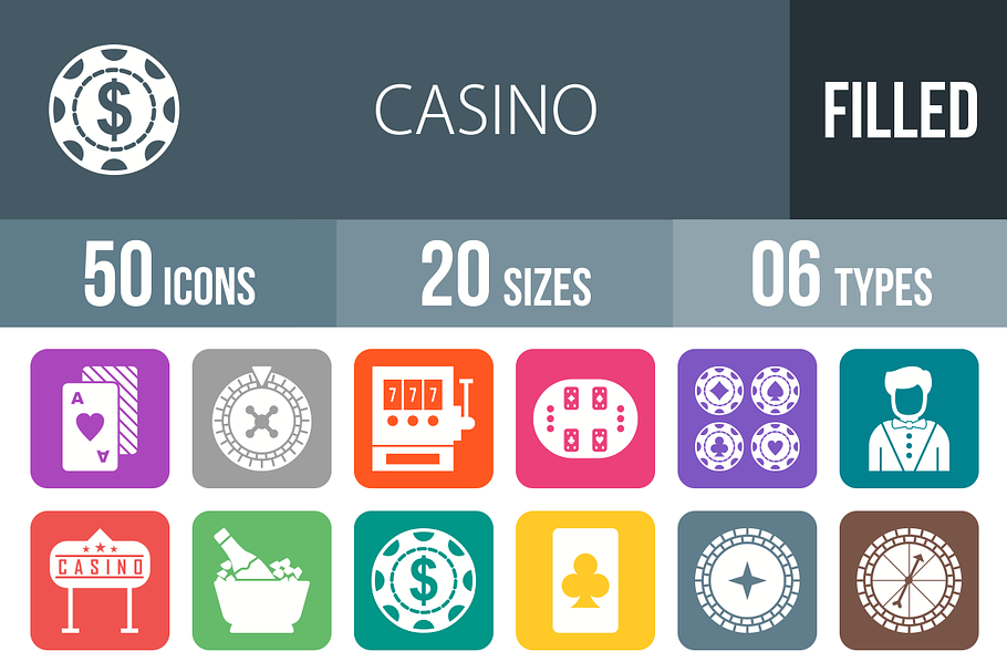 50 Casino Flat Round Corner Icons
