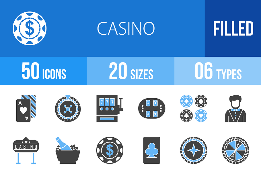 50 Casino Blue & Black Icons
