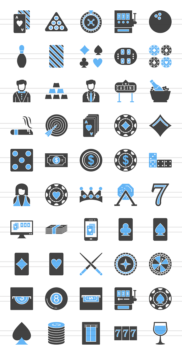 50 Casino Blue & Black Icons in Graphics - product preview 1