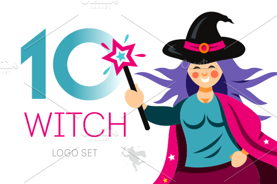 10 witch logos set
