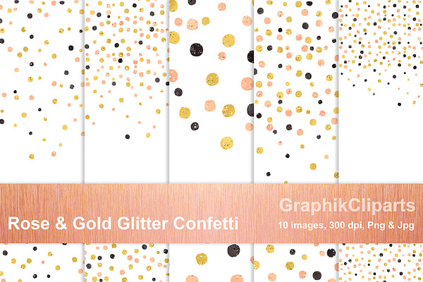 Rose Gold & Glitter Confetti Png+Jpg