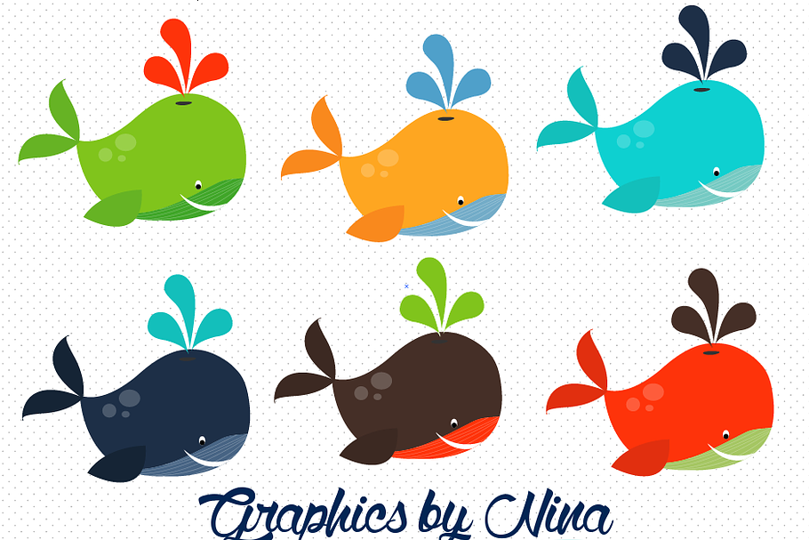 Colorful Whales Clipart/Illustration