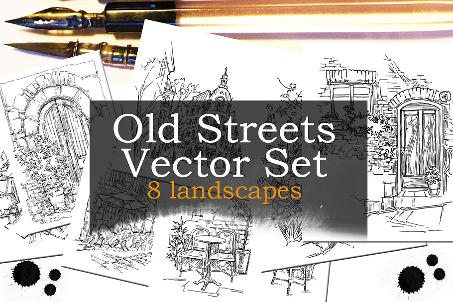 Set of Old Street landscapes in Illustrations - product preview 8