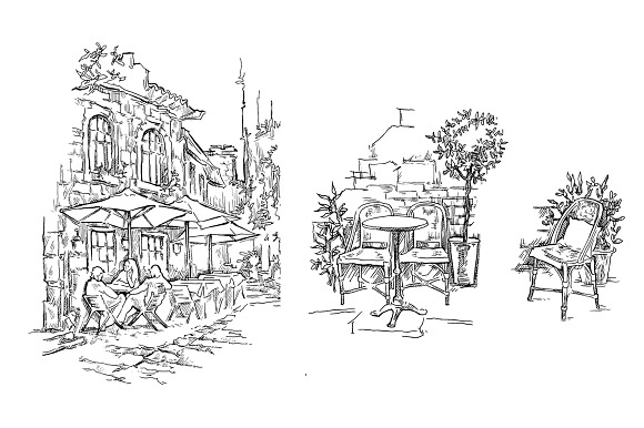 Set of Old Street landscapes in Illustrations - product preview 2