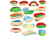 Sport stadium set, cartoon style