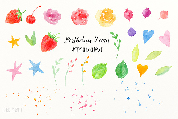 Watercolor Birthday Icons in Illustrations - product preview 2