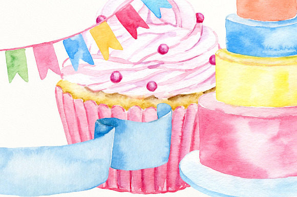 Watercolor Birthday Icons in Illustrations - product preview 3