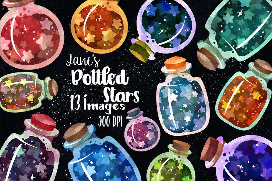 Watercolor Bottled Stars Clipart