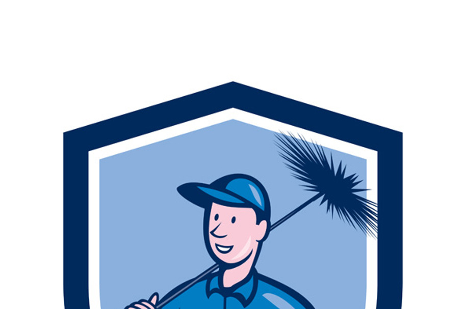 Chimney Sweep Worker Shield Cartoon